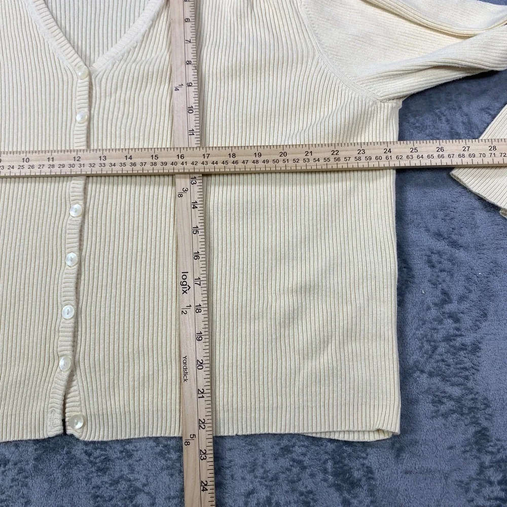 Vintage Talbots Cardigan Sweater Large Yellow All Cotton Button Up Tight Knit